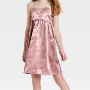 Art Class Girls' Satin Floral Dress - Pink L